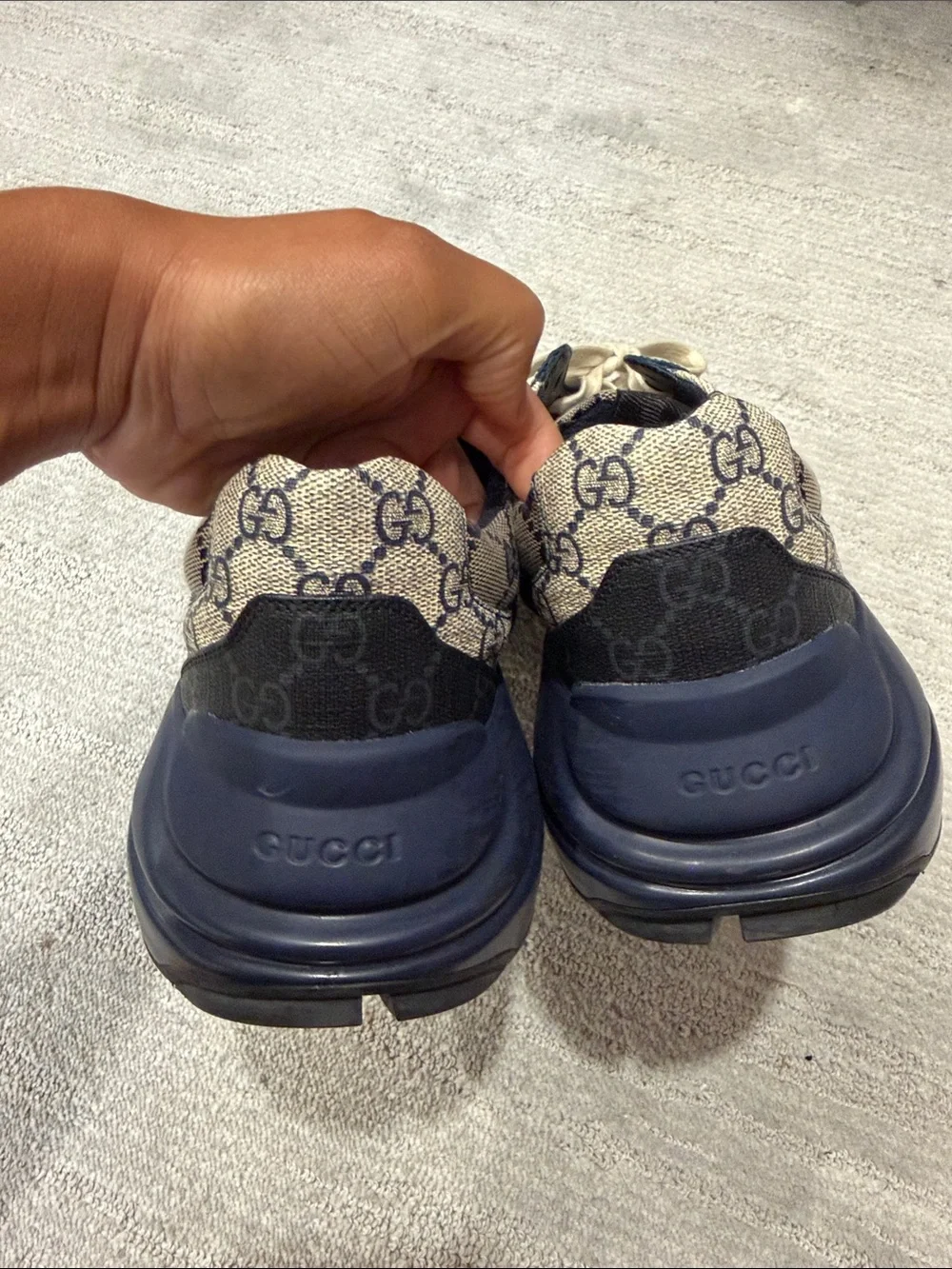 Gucci Beige & Navy GG Monogram Chunky Lace-Up Sneakers